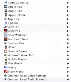 set output formats for m4v