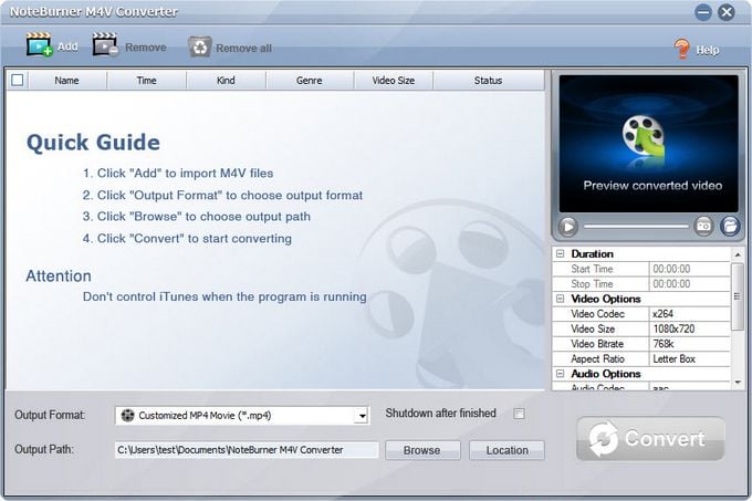 NoteBurner M4V Converter - M4V 视频文件转换软件