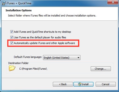 Uncheck auto update