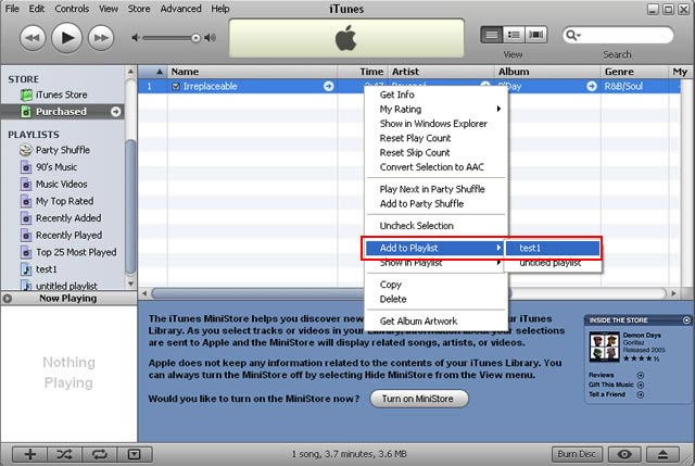 Add purchased music to playlist on itunes.