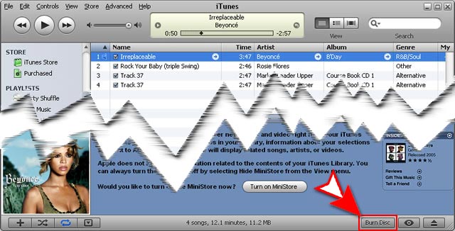 Burn playlist to NoteBurner virtual CD-R.