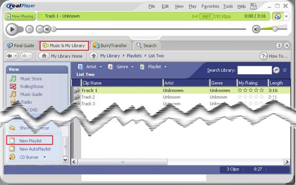 Create a playlist on RealPlayer