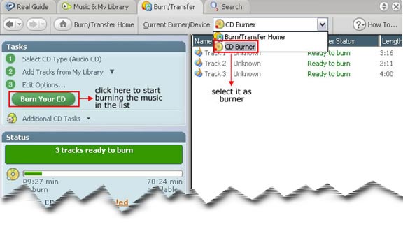 Burn playlist to NoteBurner virtual CD-R.