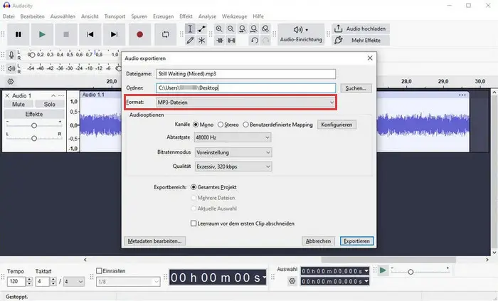 Apple Music als MP3 aufnehmen mit Audacity