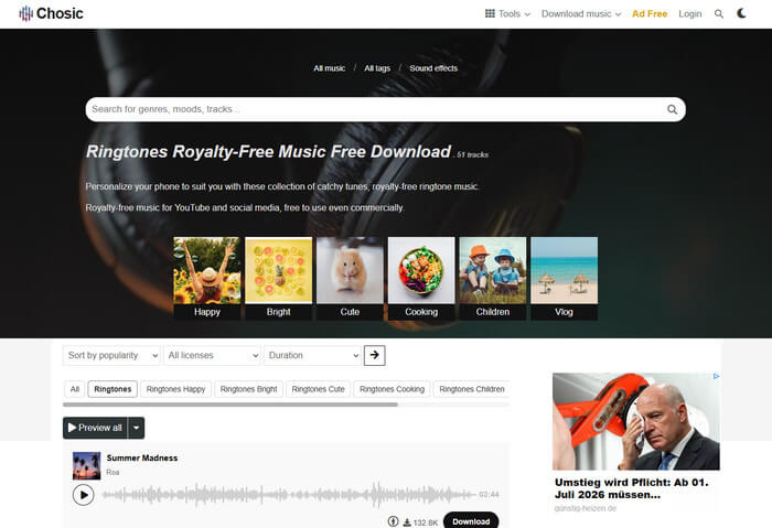 Klingelton kostenlos herunterladen bei Chosic