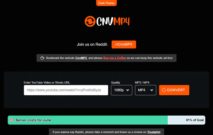 CnvMP4 YouTube Konverter Online
