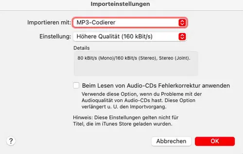 MP3-Codierer wählen