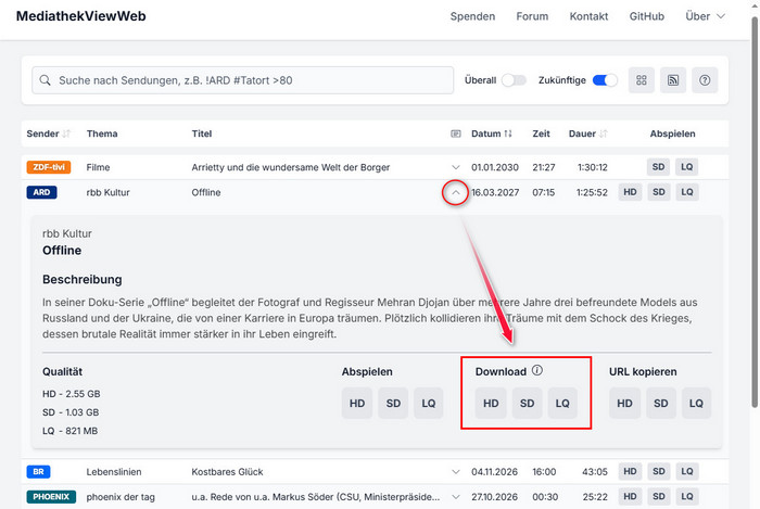 ARD Mediathek Film online herunterladen mit MediathekViewWeb
