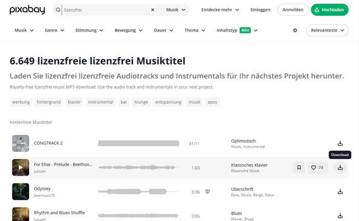 Gratis-Klingeltöne herunterladen mit Pixabay