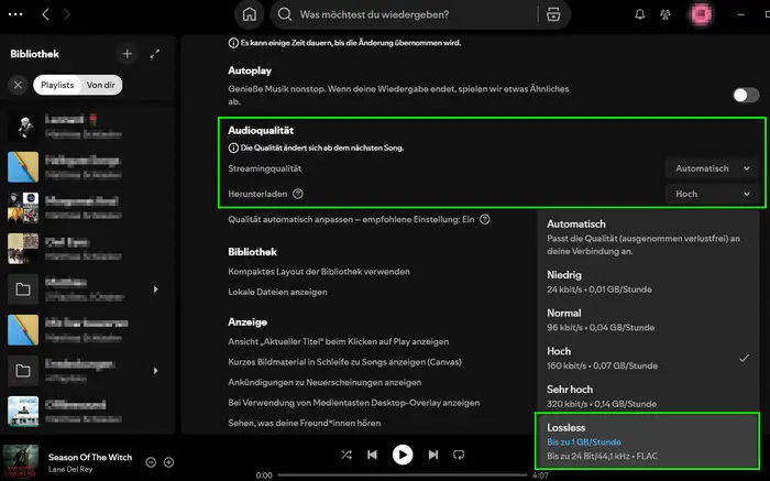 Spotify Lossless aktivieren