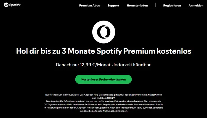 Spotify Premium kostenlos mit Opera Browser