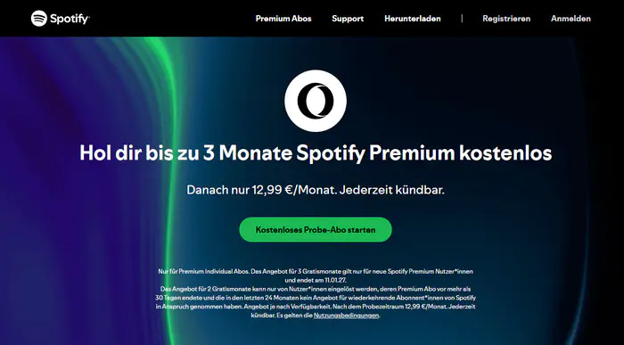 3 Monate gratis Spotify Premium mit Opera-Browser erhalten