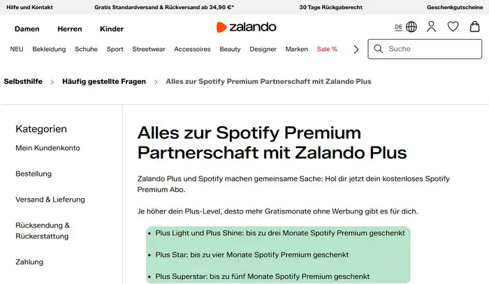 Spotify Premium kostenlos mit Zalando Plus