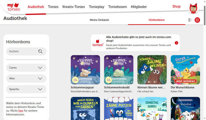 Tonie-Audiothek Gratis-Inhalte
