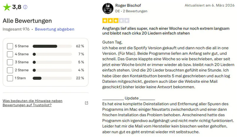 TuneFab 3-Sterne-Bewertung