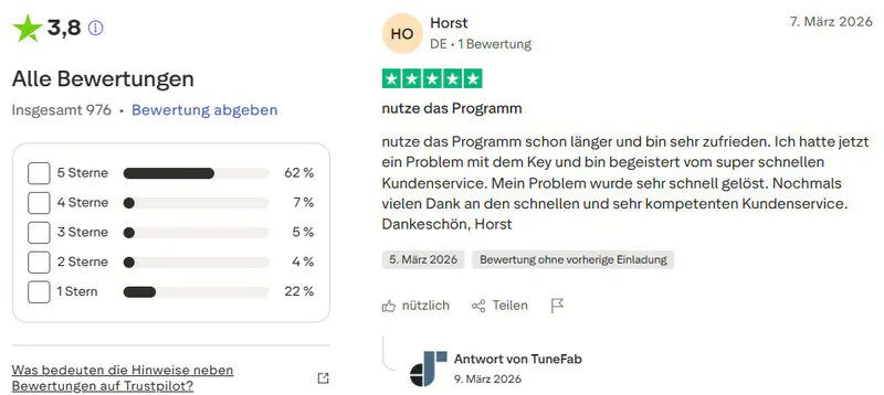 TuneFab 5-Sterne-Bewertung
