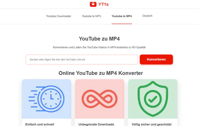 YT1s Online YouTube zu MP4 Konverter