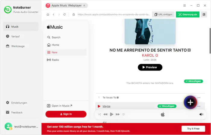 Apple Music Converter starten und Konto einloggen