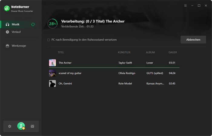 Deezer Musik Download starten