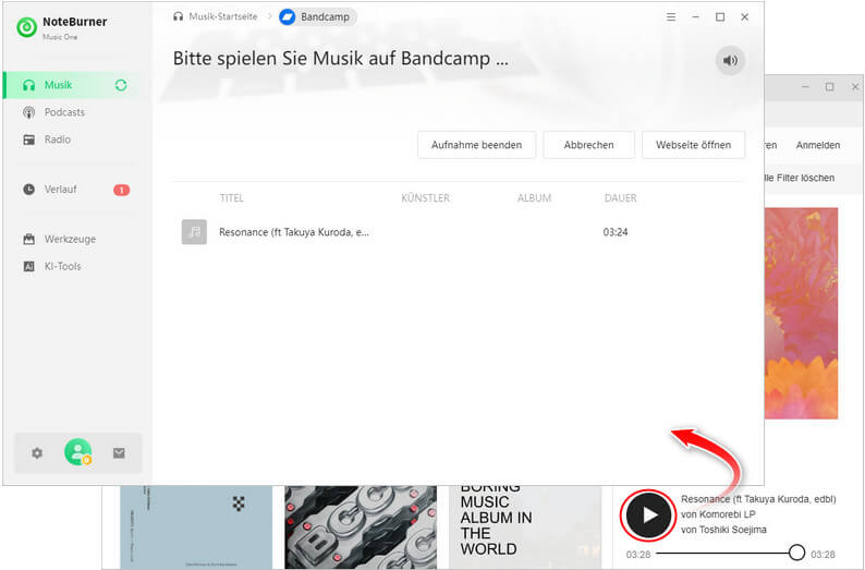 Bandcamp-Aufnahme starten