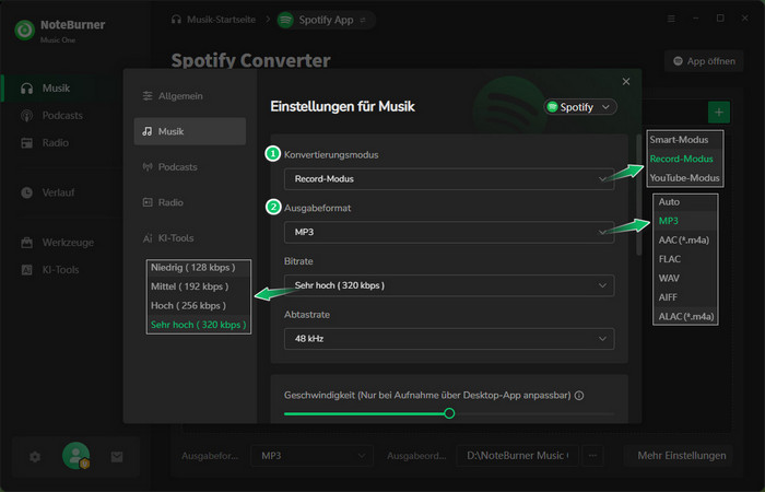 Zielformat auf MP3 einstellen