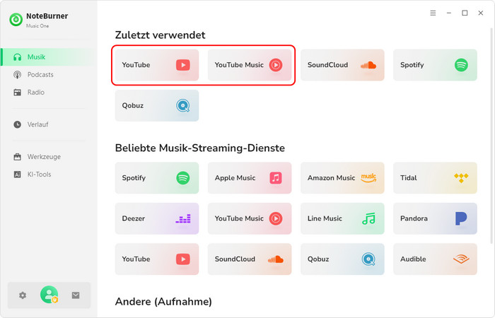 NoteBurner Music One starten