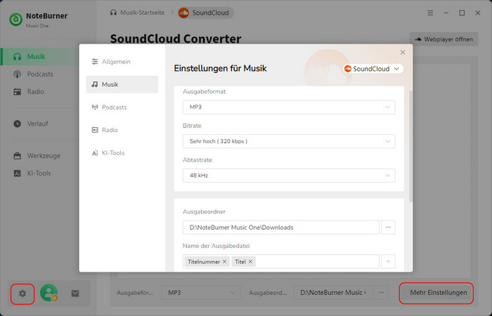 SoundCloud MP3 Converter einstellen