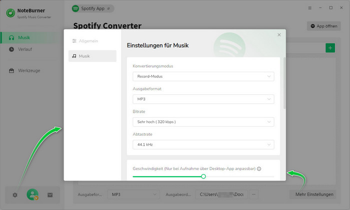 MP3-Ausgabeformat auswählen