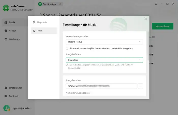 Ausgabeeinstellungen anpassen