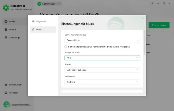 MP3 Ausgabeformat auswählen
