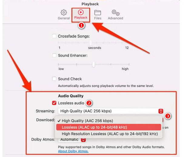 change apple music lossless setting on mac