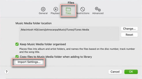 itunes import settings