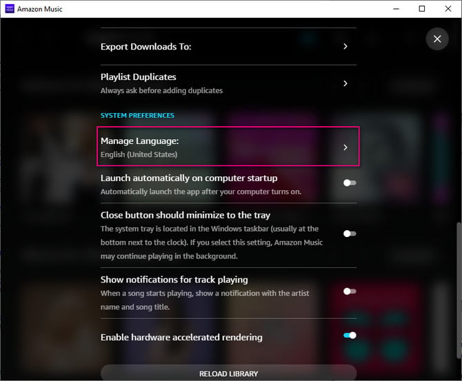 Adjust Language in Amazon Music App