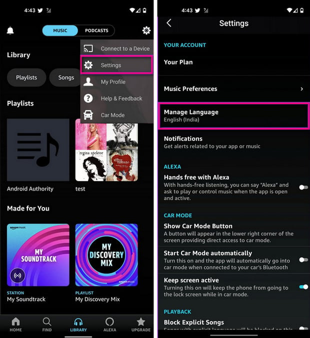 Change Language in Amazon Music Mobile App