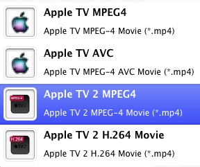 set output format as apple tv mpeg4