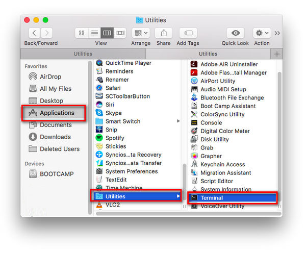 select Terminal from the Utilities menu