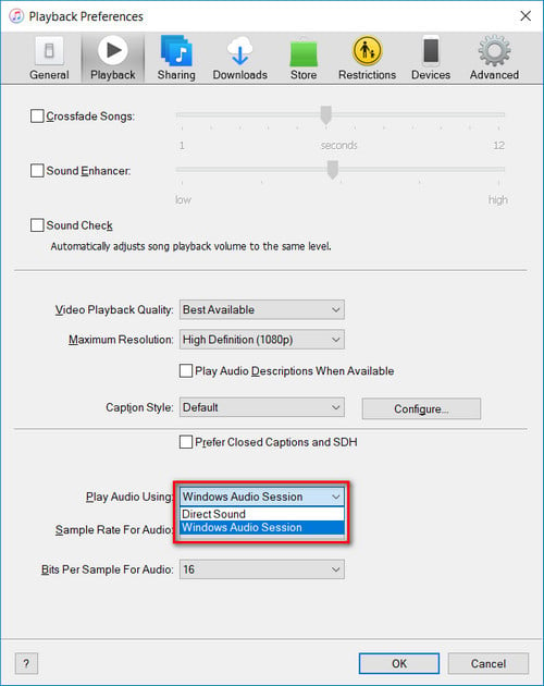 itunes audio settings