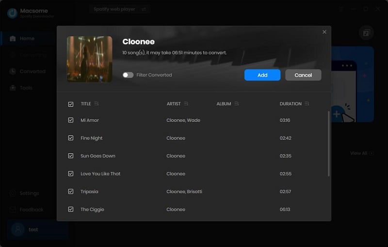 Add music from Spotify to Macsome