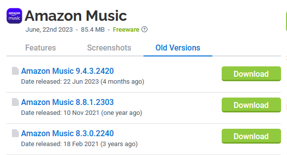  amazon music old version