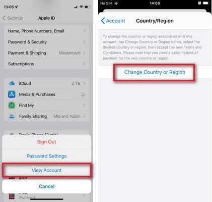 change apple id region