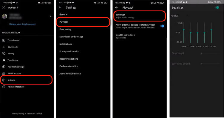 change youtube music equalizer android