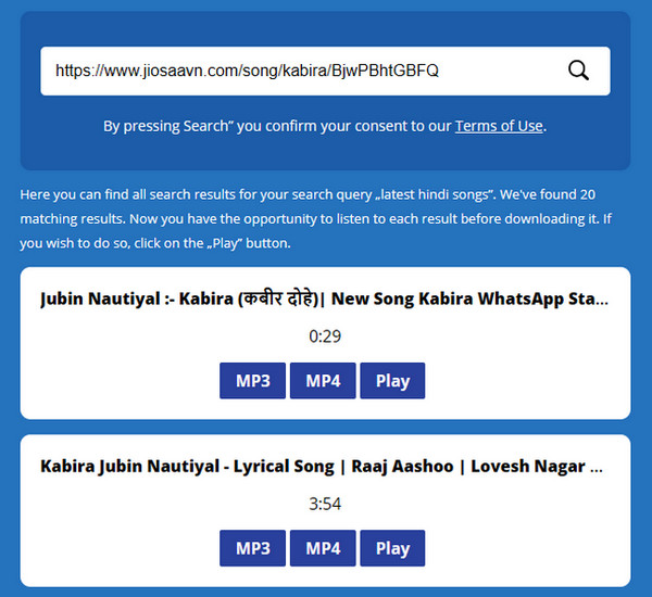 copy and paste jiosaavn url