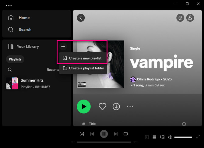 create a spotify playlist on desktop app