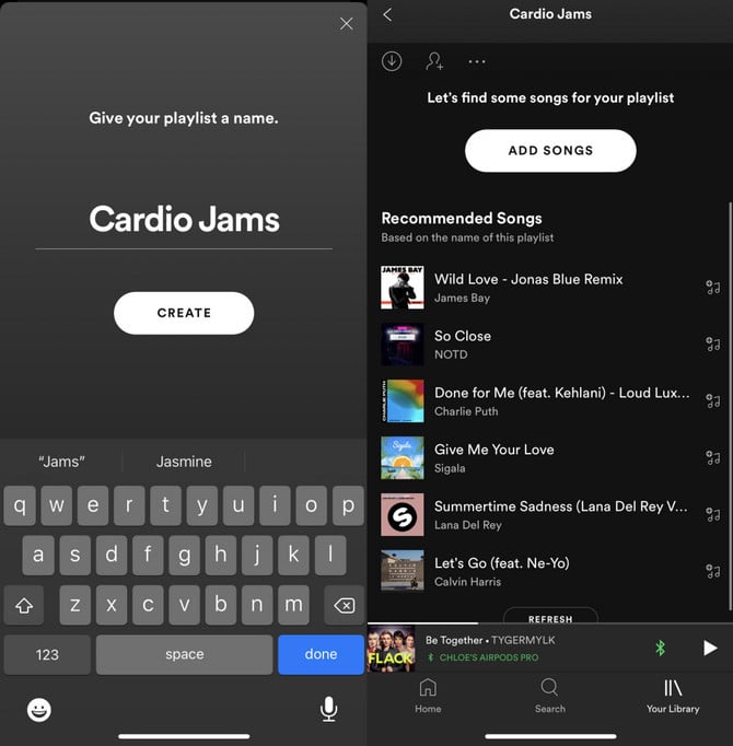 create a spotify playlist on mobile app