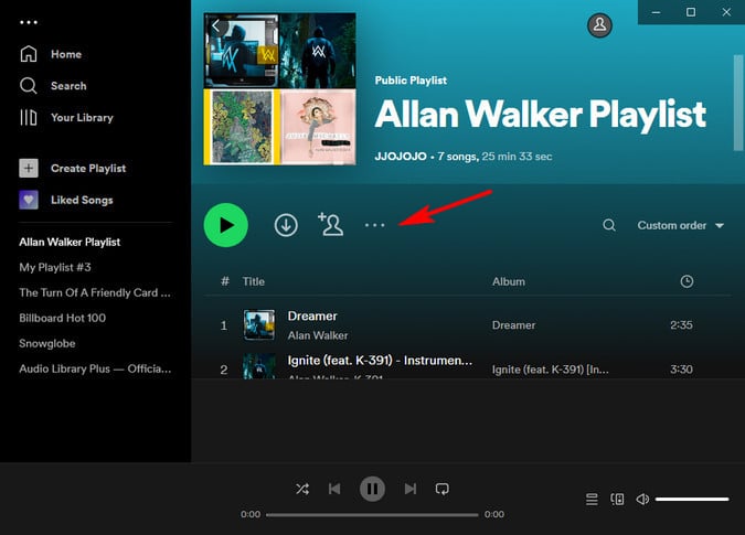 delete a spotify playlist by clicking more button