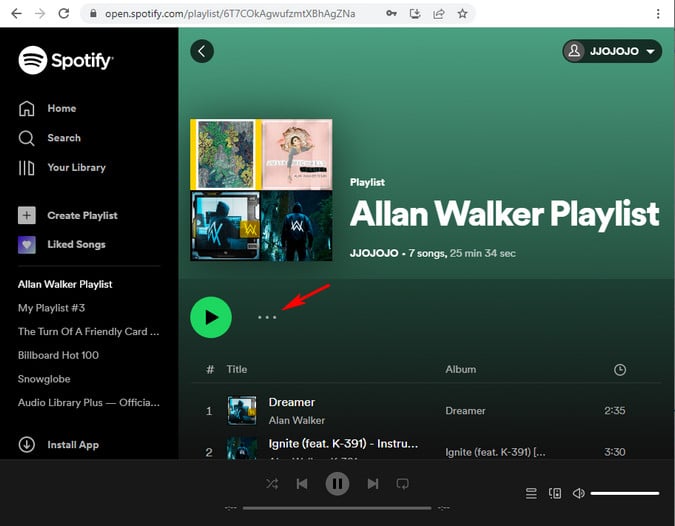 delete a spotify playlist via Spotify webplayer