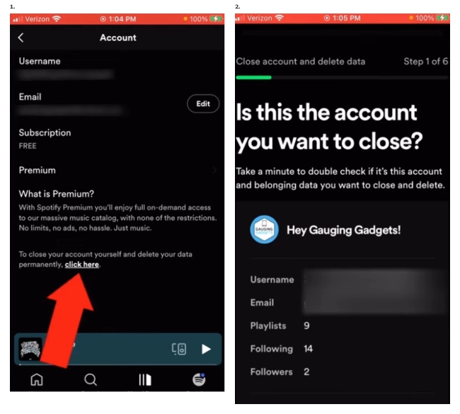 confirm Spotify account to close