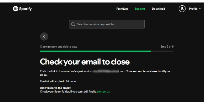 check Spotify account close email