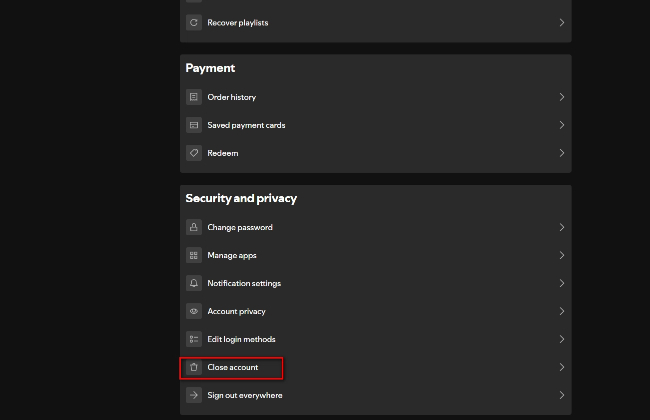 click the close account link