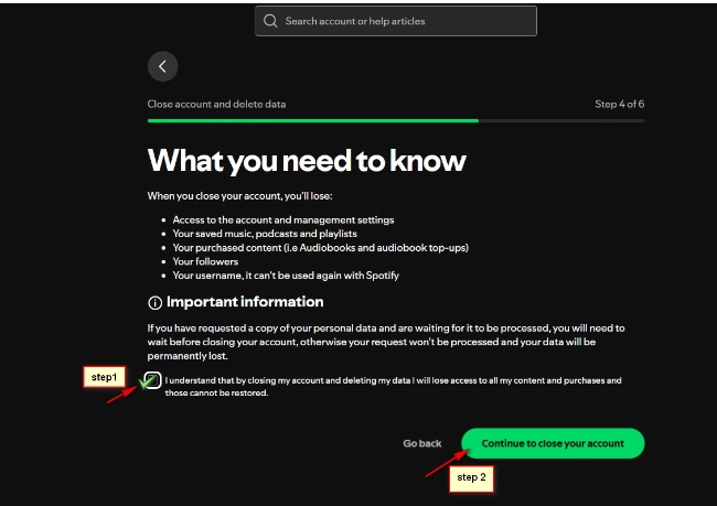continue to close Spotify account